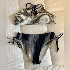 Striped Navy and White Bikini Set
